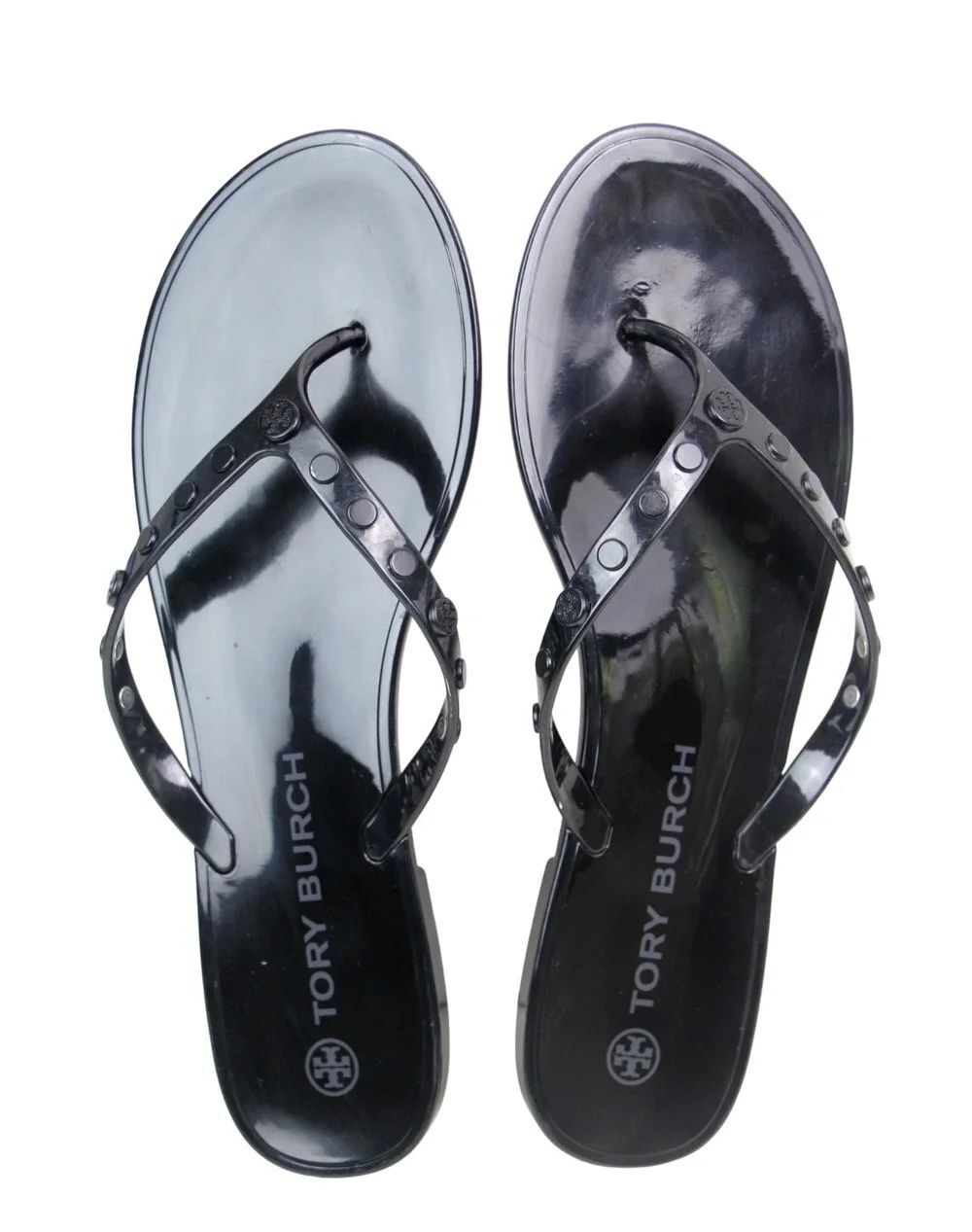 Tory Burch BLACK PVC FLAT BEACH SHOES FLIP FLOPS TONG SANDALS Sz 11
